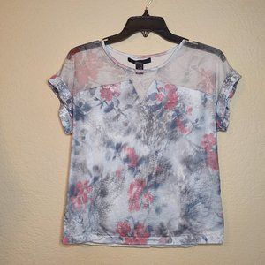 Printed Flower Front Sheer Top